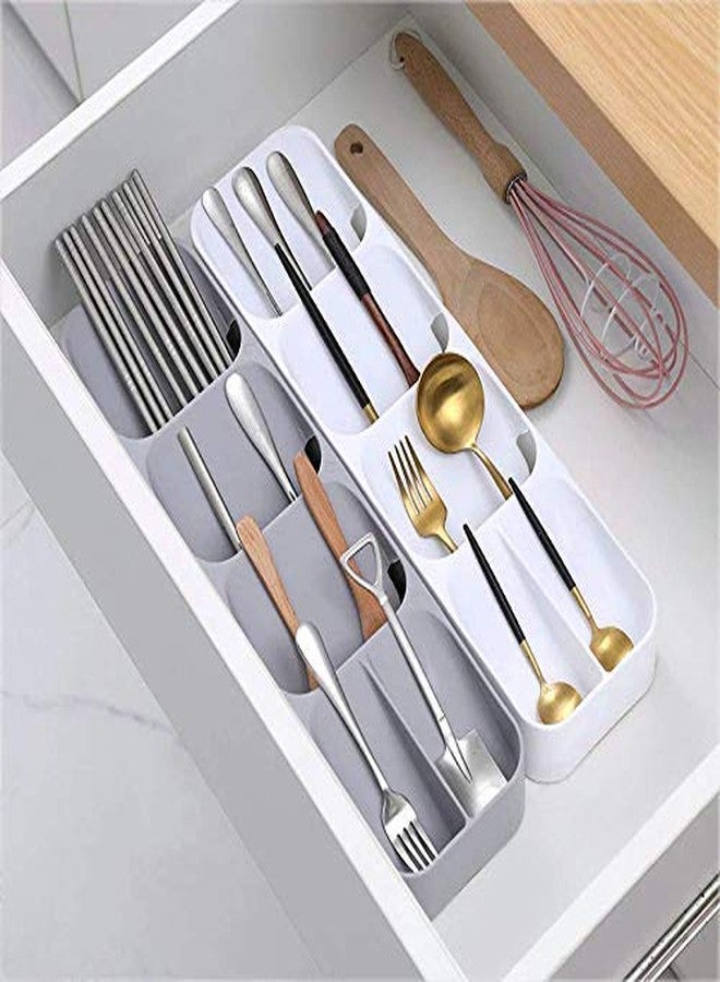 KASUMBI Cutlery Storage Organizer Rack For Knives - Fork - Spoons Drawer Holder - Kitchen Cabinet Tray Stand Organizer (Multicolor, Plastic, Pack Of 1 Pcs) (Spoon Organizer Tray) - Image 2